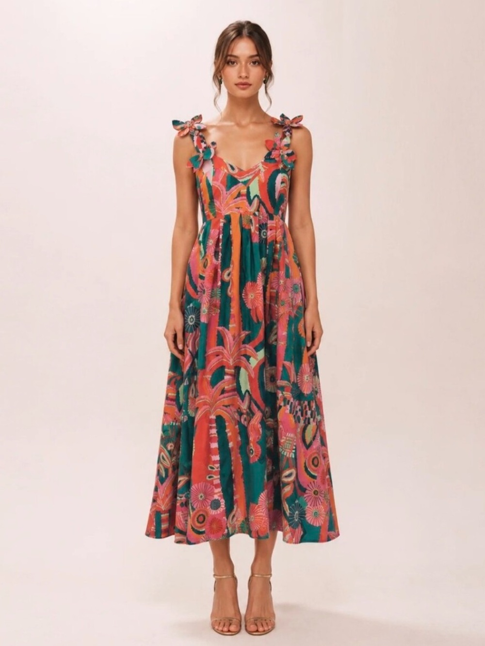 Farm Rio x Anthropologie Pleated Palm Midi Dress $348  Excellent XS